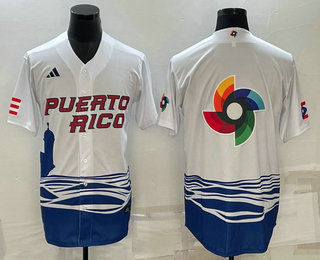 Mens Puerto Rico Baseball Big Logo White 2023 World Baseball Classic Stitched Jersey->2023 world baseball classic->MLB Jersey